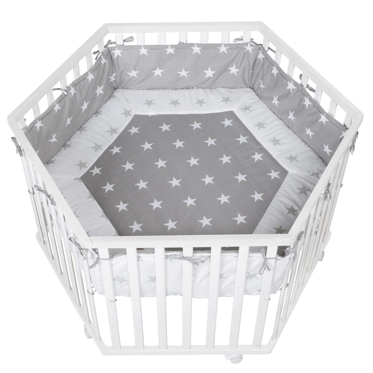 LAUFGITTER 6-eckig, Little Stars - Weiß, Holzwerkstoff (118.5/72.5/103.5cm) - Roba