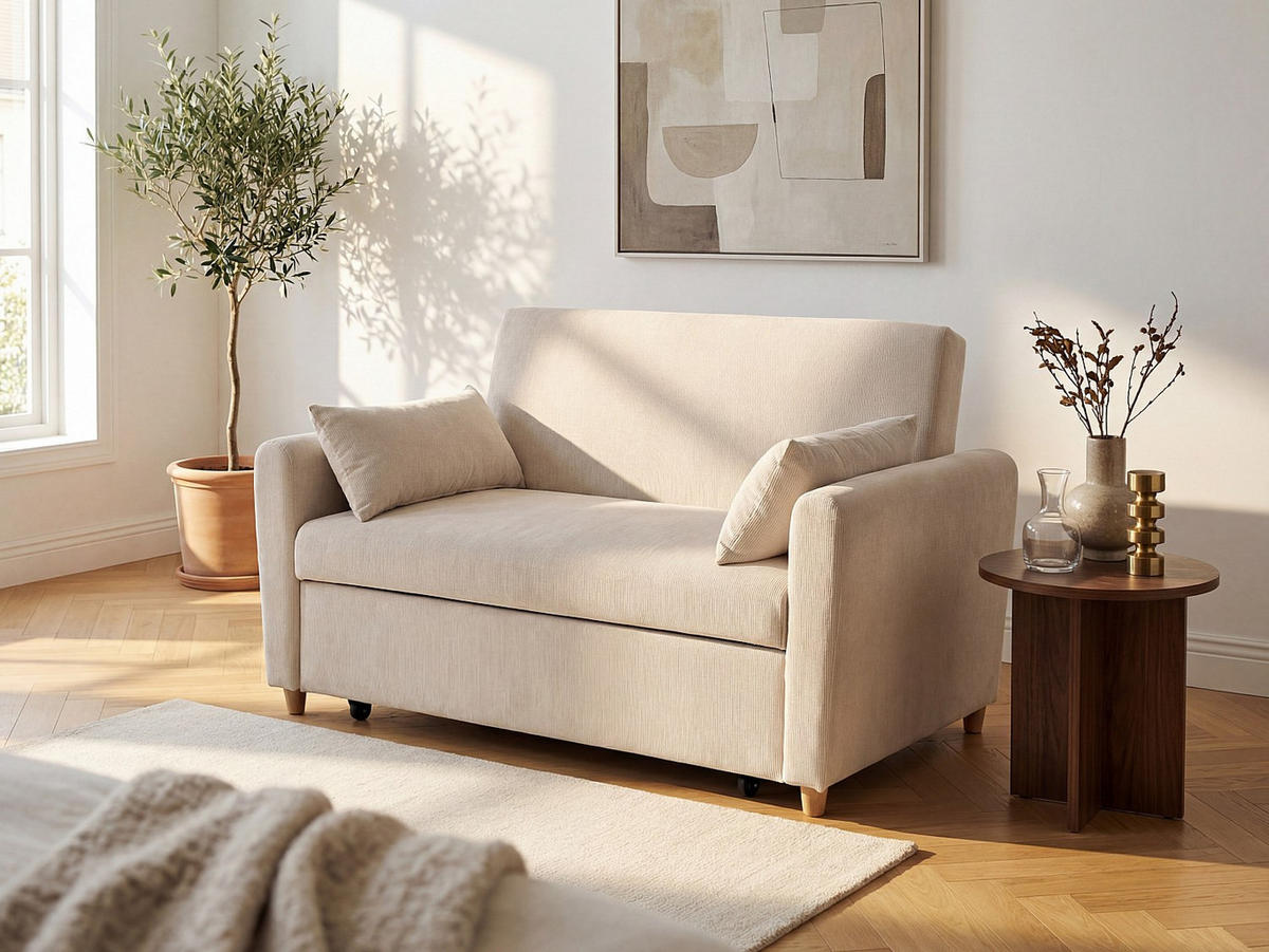 SCHLAFSOFA - 2 Personen-Sitzer - Stoff - Beige - - Beige, Textil (140/86/87cm) - Vente-Unique