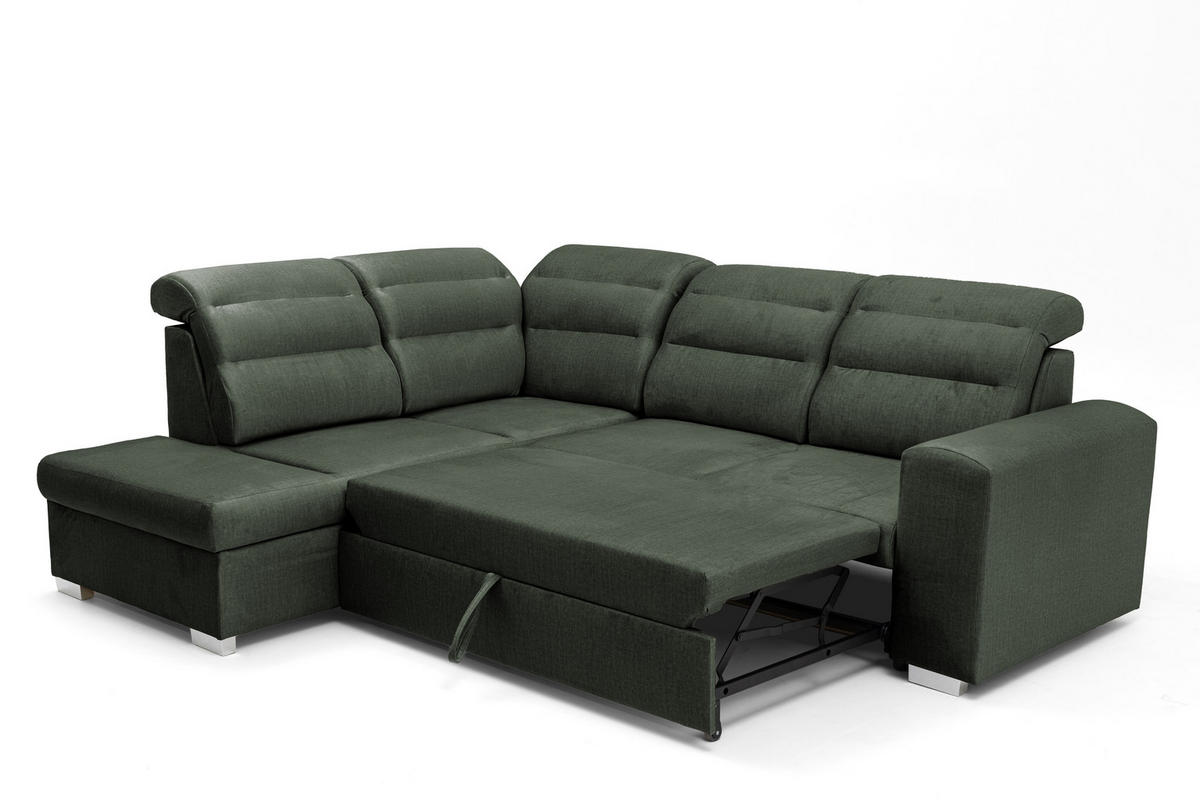 ECKSOFA CLOUD L Links mit Schlaffunktion 120x190 Velours Dunkelgrün - Chromfarben/Dunkelgrün, Holz/Kunststoff (202/260cm) - Muffo