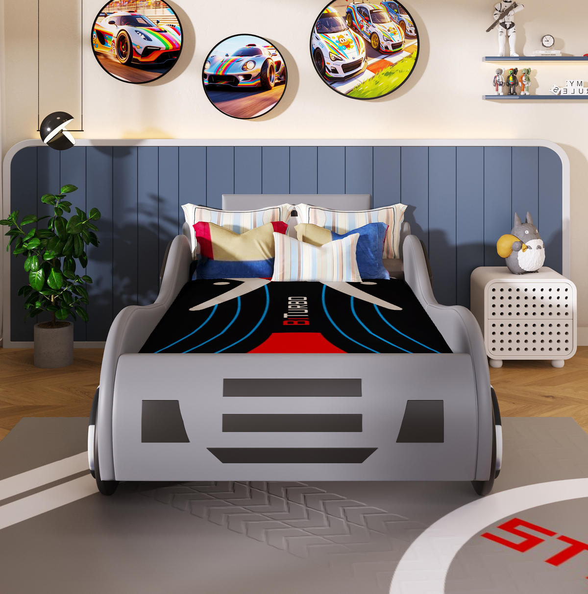 KINDERBETT in Autoform mit Stauraum und Lattenrost 90x200 cm Grau - Grau, Metall (90/200cm) - Beauniv