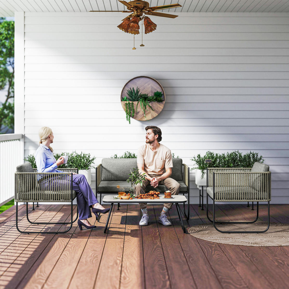 GARTENMÖBEL LOUNGE-SET DE-06742 4-teilig mit Sofa, Sessel & Tisch - Dunkelgrau, Kunststoff/Metall - ComfortXL