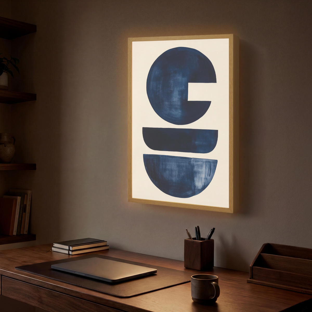 WANDLEUCHTE MIT AKKU Formen - Blau - Abstrakt 40x60 cm - Dunkelblau, Holzwerkstoff (40/60/8cm) - OnlyWow