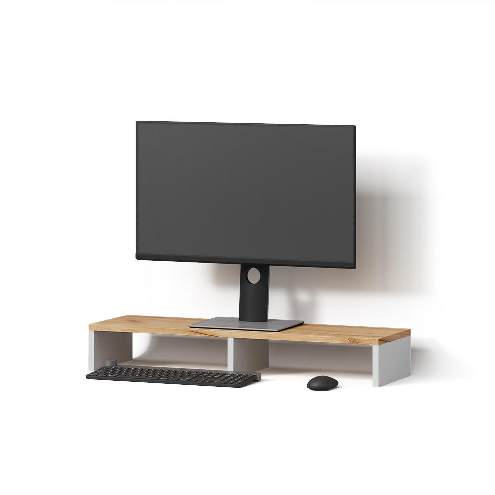 Livinity® STOJAN NA MONITOR Lorena Bílý/zlatý dub 80 x 12 cm