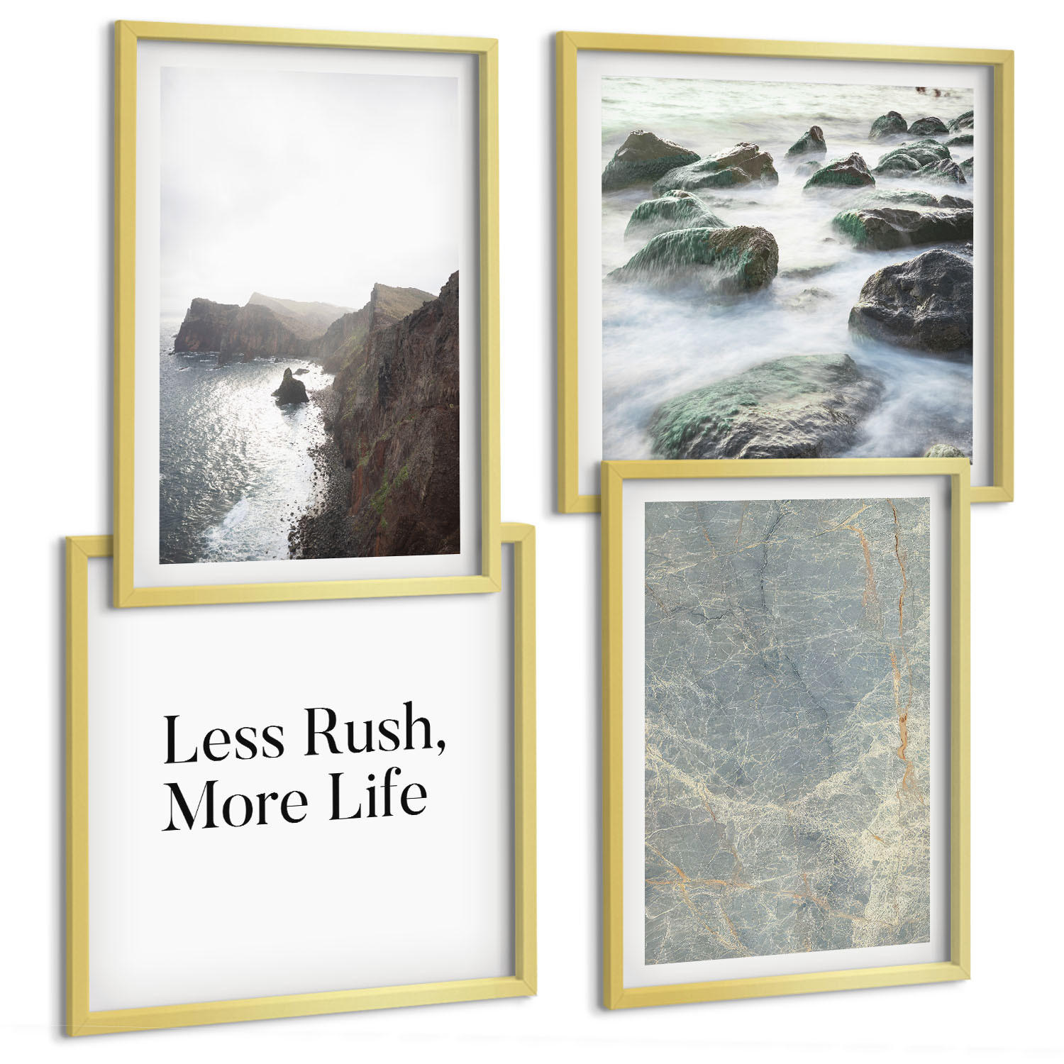 BILDER SET 4er Set - 50x50 cm & 40x60 cm Goldrahmen - Grüner Marmor Melancholie - Goldfarben, Kunststoff (50/50cm) - TULUP
