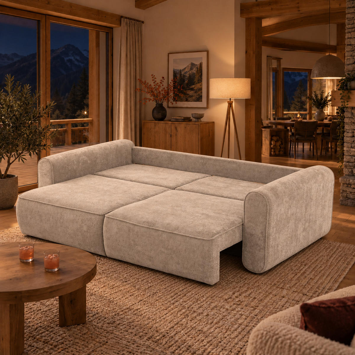 ECKSOFA MOTION mit Schlaffunktion 130x200 Webstoff Beige - Beige/Schwarz, Holz/Textil (250/166cm) - Muffo