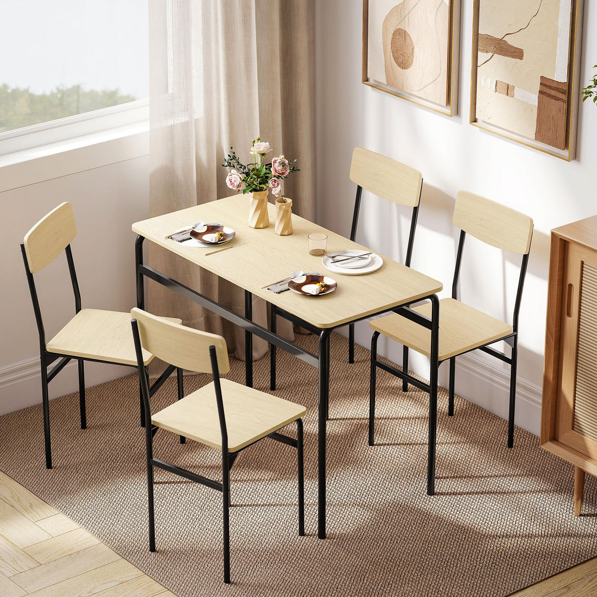 ESSZIMMER-SET, rechteckig Tisch+4 Stühle - Braun, Holzwerkstoff (50/76/105cm) - Vallsero