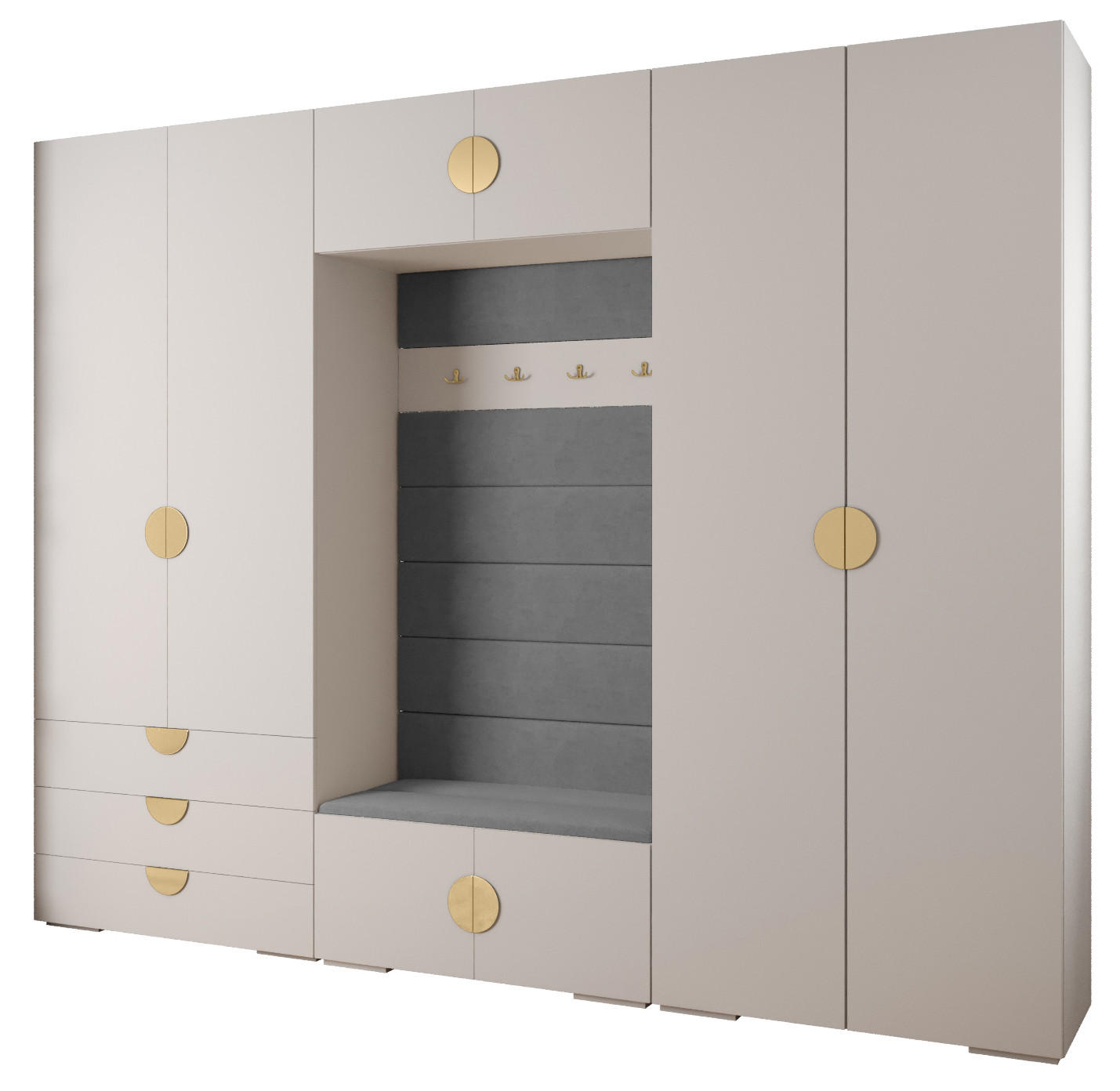 Abiks Möbel Garderoben-Set Weiß, Grau, Gold 300x236.7x47 cm