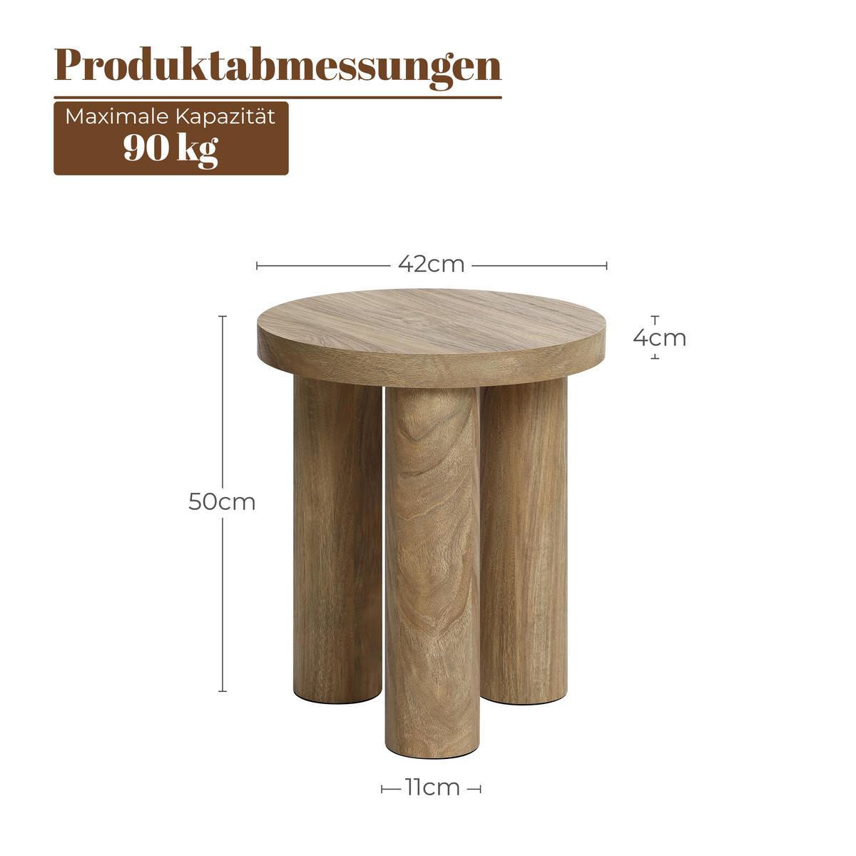 BEISTELLTISCH Holz Rund, Ø42 × H50 cm - Braun, Holzwerkstoff (42/42/50cm) - Hometopia