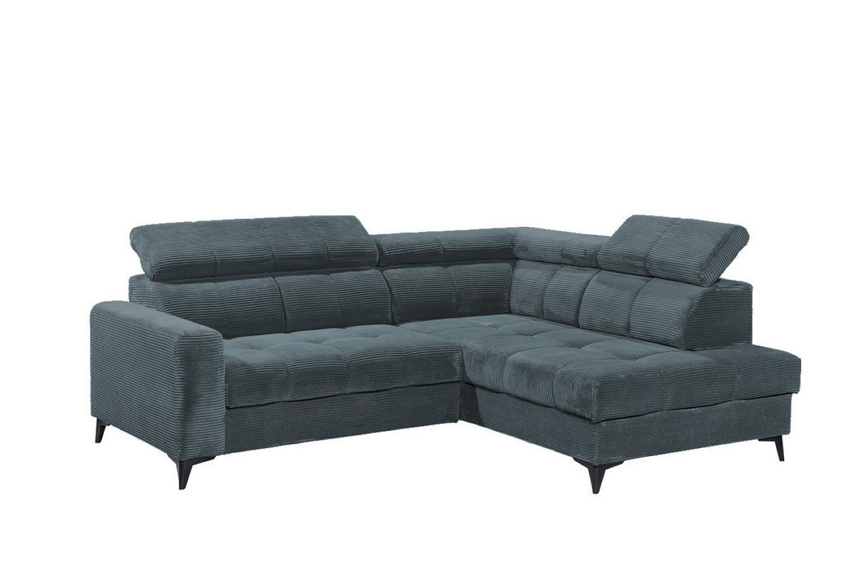 ECKSOFA mit elektronische Sitztiefenverstellung, USB-Anschluss und stilvollem Breitcord-Bezug - Blau, Textil (200/243cm) - ed exciting design