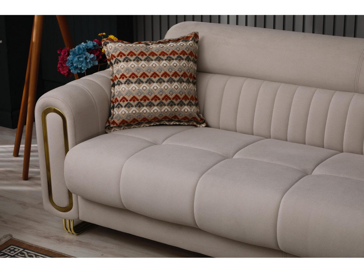 SITZGARNITUR Lima, Beige Stellvariante 3+3+1 - Beige, Holzwerkstoff/Metall (243/85/95cm)