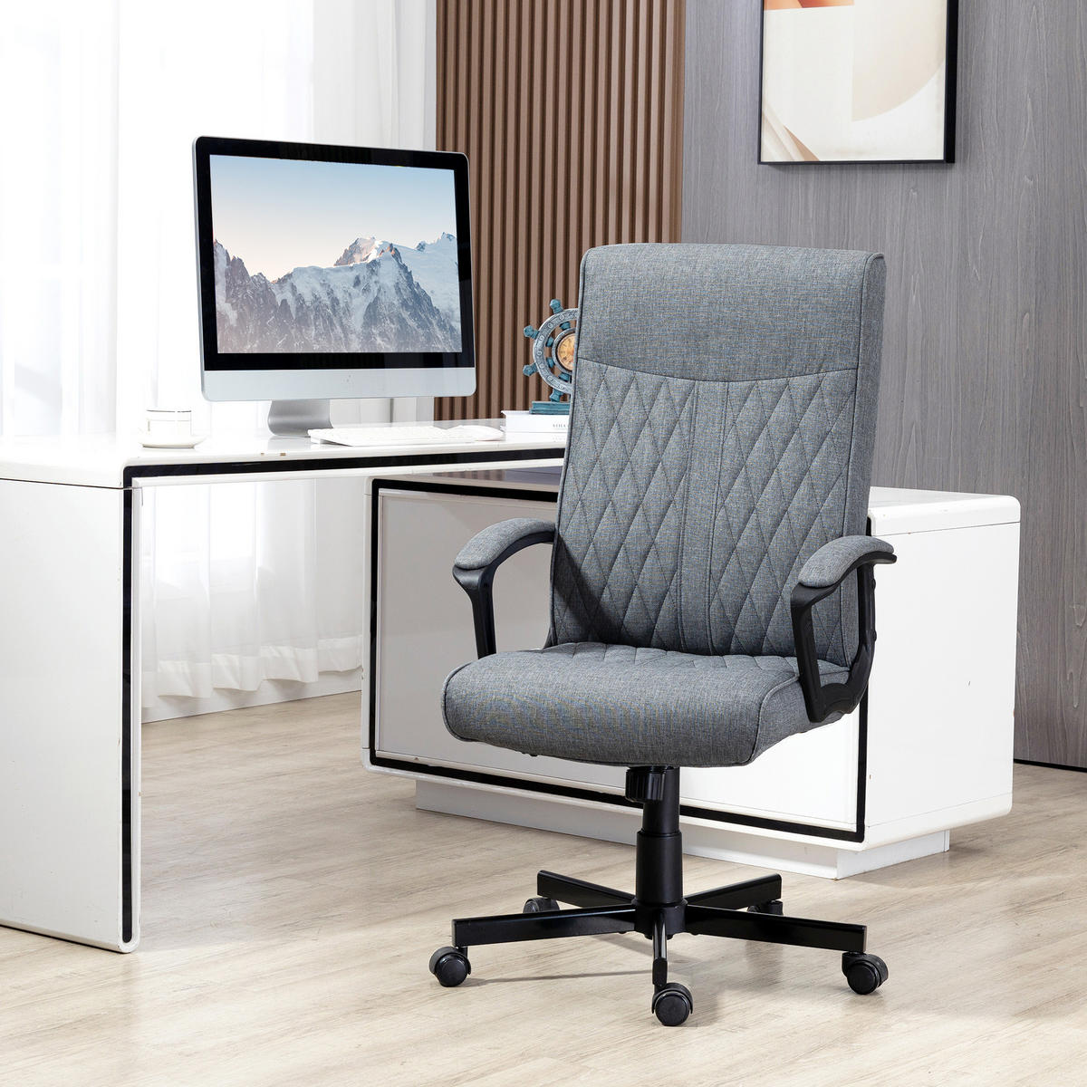 BÜROSTUHL mit Wippfunktion, Höhenverstellbarer Schreibtischstuhl für Büro Grau - Dunkelgrau, Metall (65/112.5/72cm) - Vinsetto