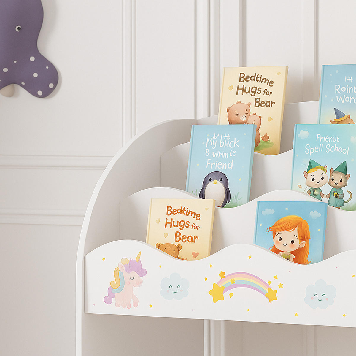 KINDERREGAL Lysekil - Lila/Weiß, Holzwerkstoff (93/100/30cm) - [en.casa]