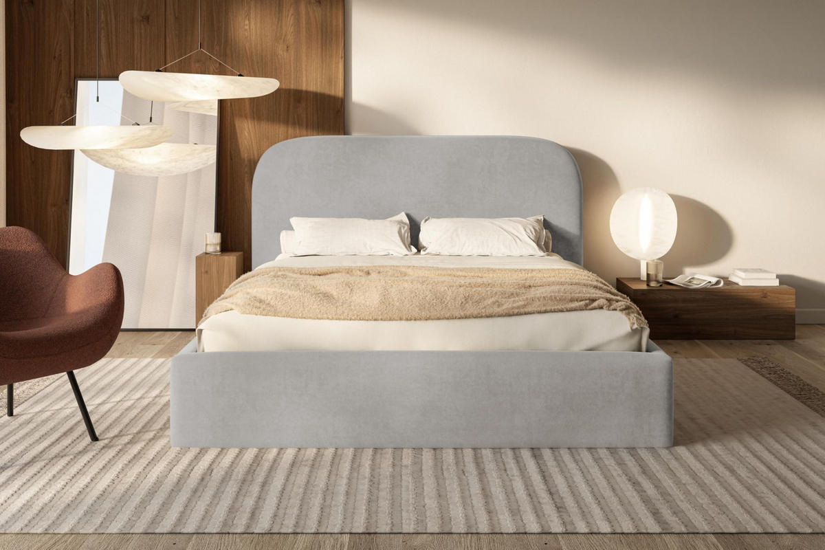 BETT 90x200 - Polsterbett mit Bettkasten und Holzrahmen - Modern Betten - Weicher Jasminstoff - Kollektion Verona - Grau - Grau, Holz/Textil (90/200cm) - Alpi-Möbel