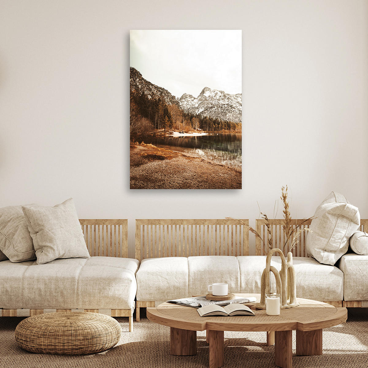 WANDBILD verschneite berge am see - Beige, Textil (40/60cm) - Feeby