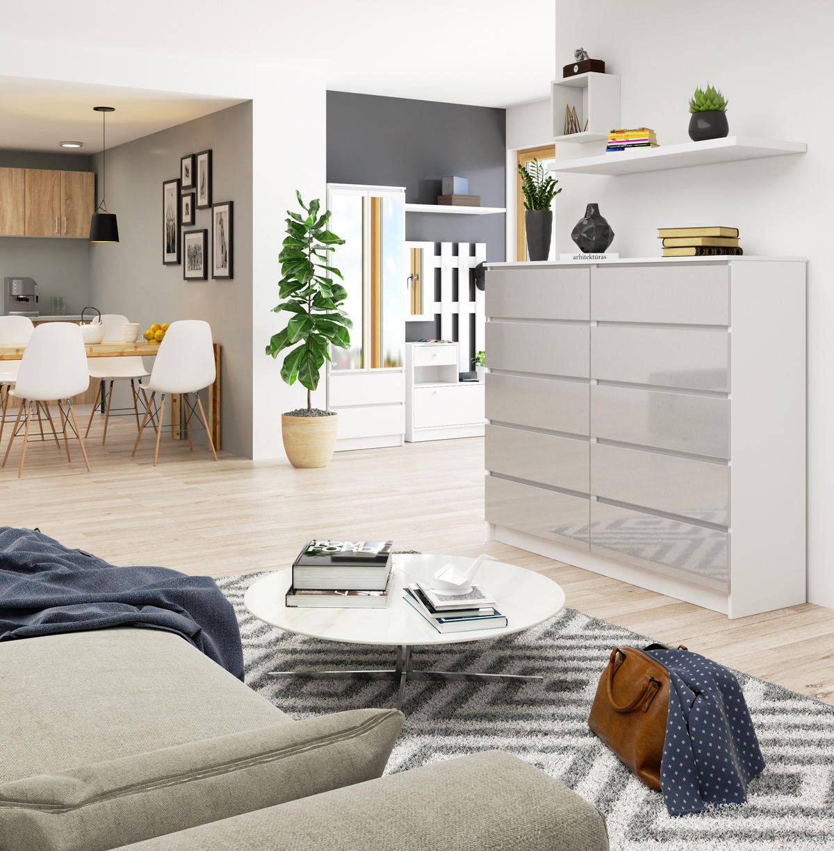 KOMMODE Weiß, Metallisch Glanz 121/138/40 - Weiß, Holzwerkstoff (138/121/40cm) - RAUMHIRSCH FURNITURE