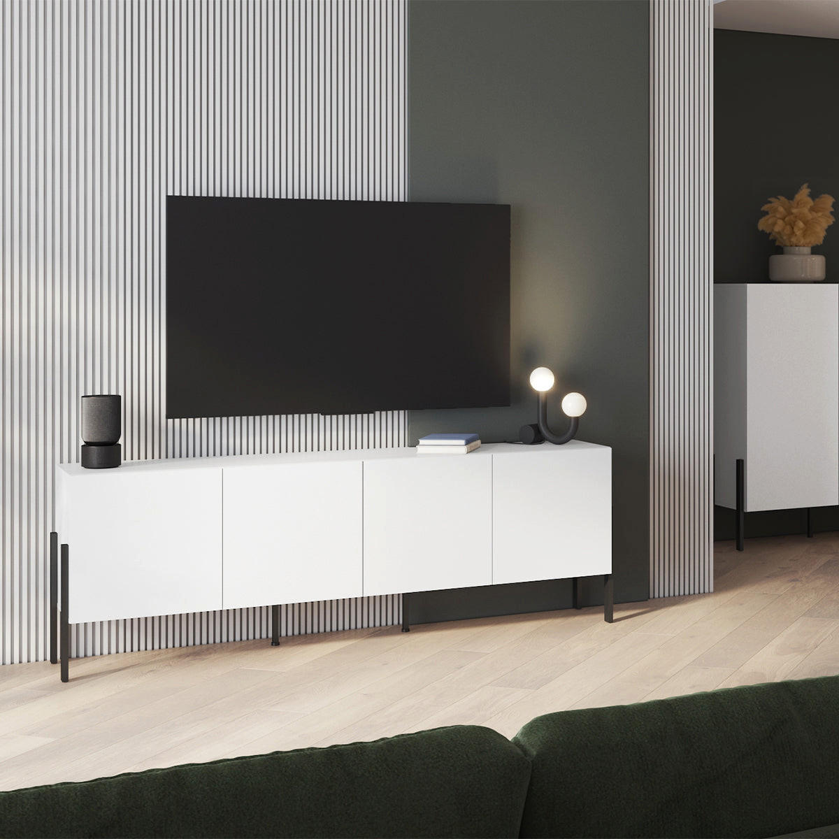 TV STOLÍK Bérénice Matná biela a čierna - biela, kompozitné drevo (204/70/40cm) - Petits-meubles
