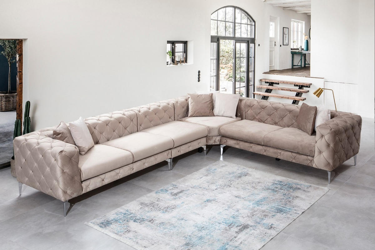ECKSOFA mit großzügiger XXL Sitzfläche für die ganze Familie - Chromfarben/Beige, Holz/Textil (270/310cm) - myHomelando