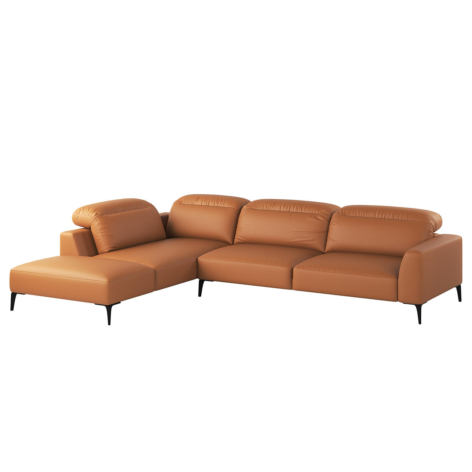 ECKSOFA mit Ottomane - Cognac/Schwarz, Leder/Metall (325/238cm) - home24