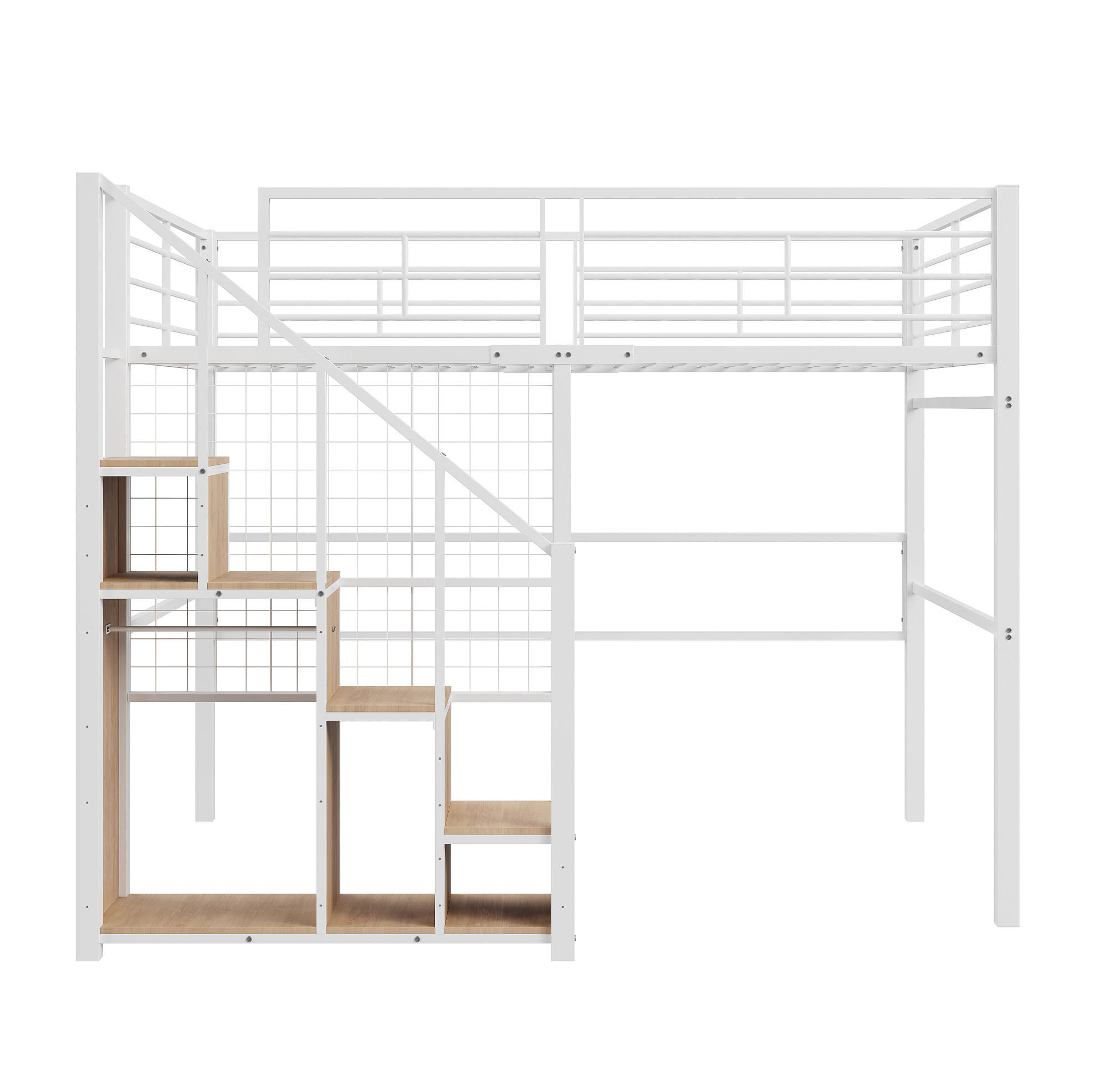 HOCHBETT 140/200 cm in Weiß mit Stauraum und Treppe aus Metall - Weiß, Metall (140/200cm) - Flora Grace