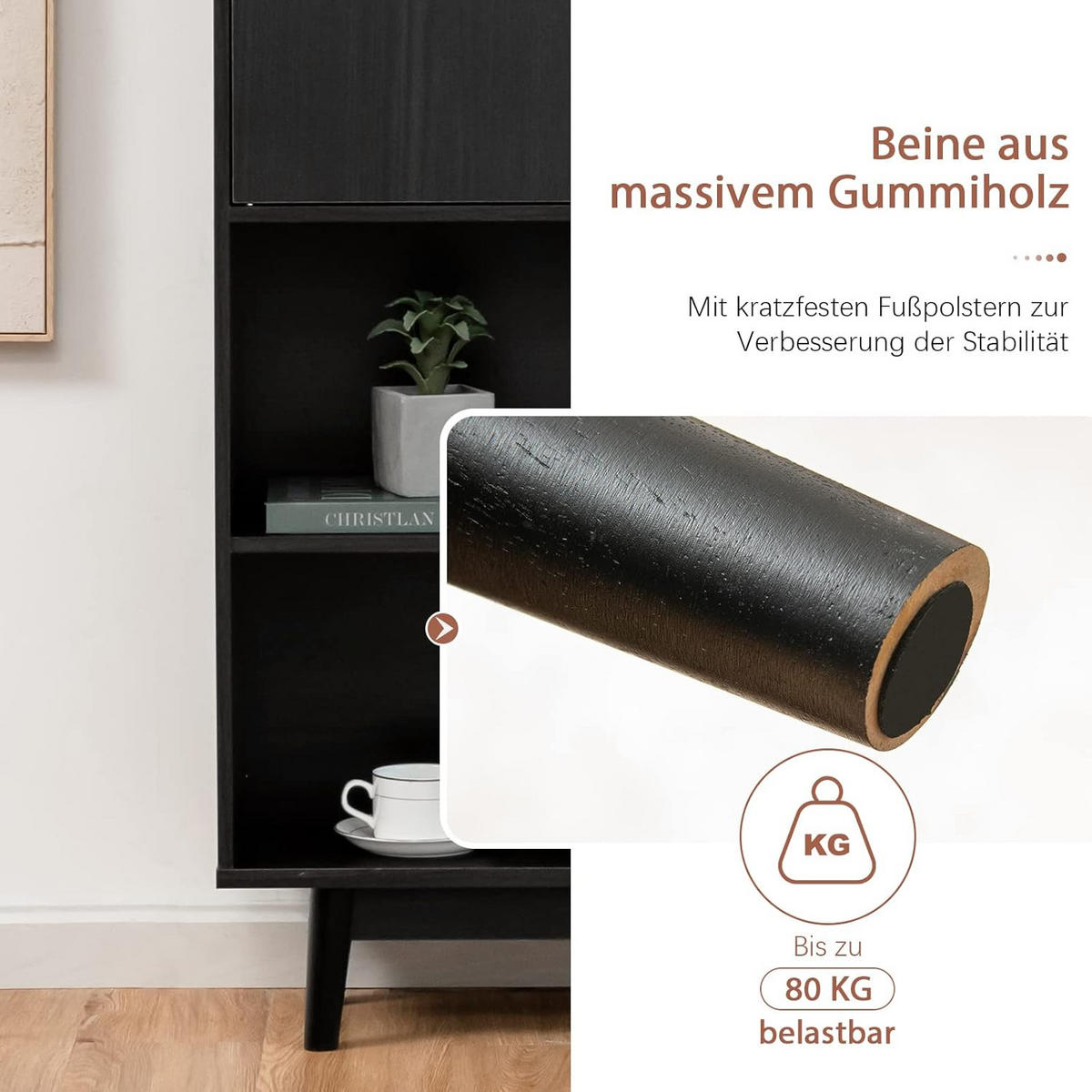 BÜCHERSCHRANK Schwarz - Schwarz, Holz (24/120/80cm) - COSTWAY