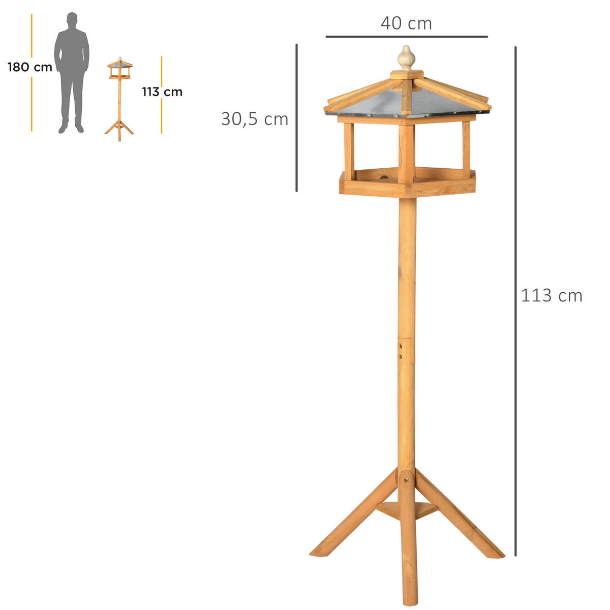 VOGELHAUS DE-10721 mit Ständer & wetterfestem Zinkdach Gelb - Naturfarben, Holzwerkstoff (40/113/40cm) - ComfortXL
