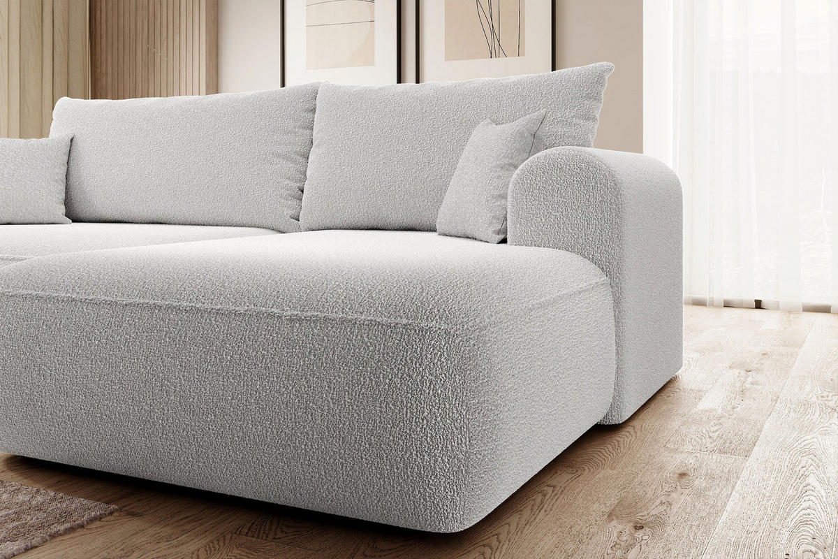 ECKSOFA Ovo Grau Boucle - Schwarz/Grau, Kunststoff/Textil (260/165cm) - Selsey