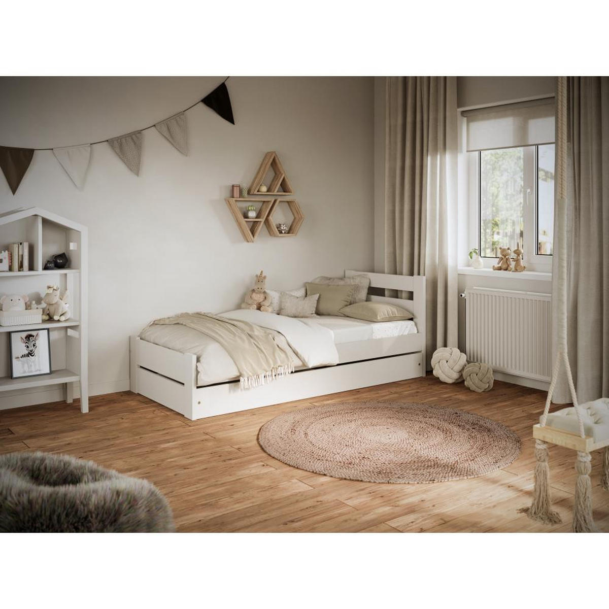 JUGENDBETT Emil 80/160 weiß mit Matratze - Weiß, Holzwerkstoff (80/160cm) - Beautysofa