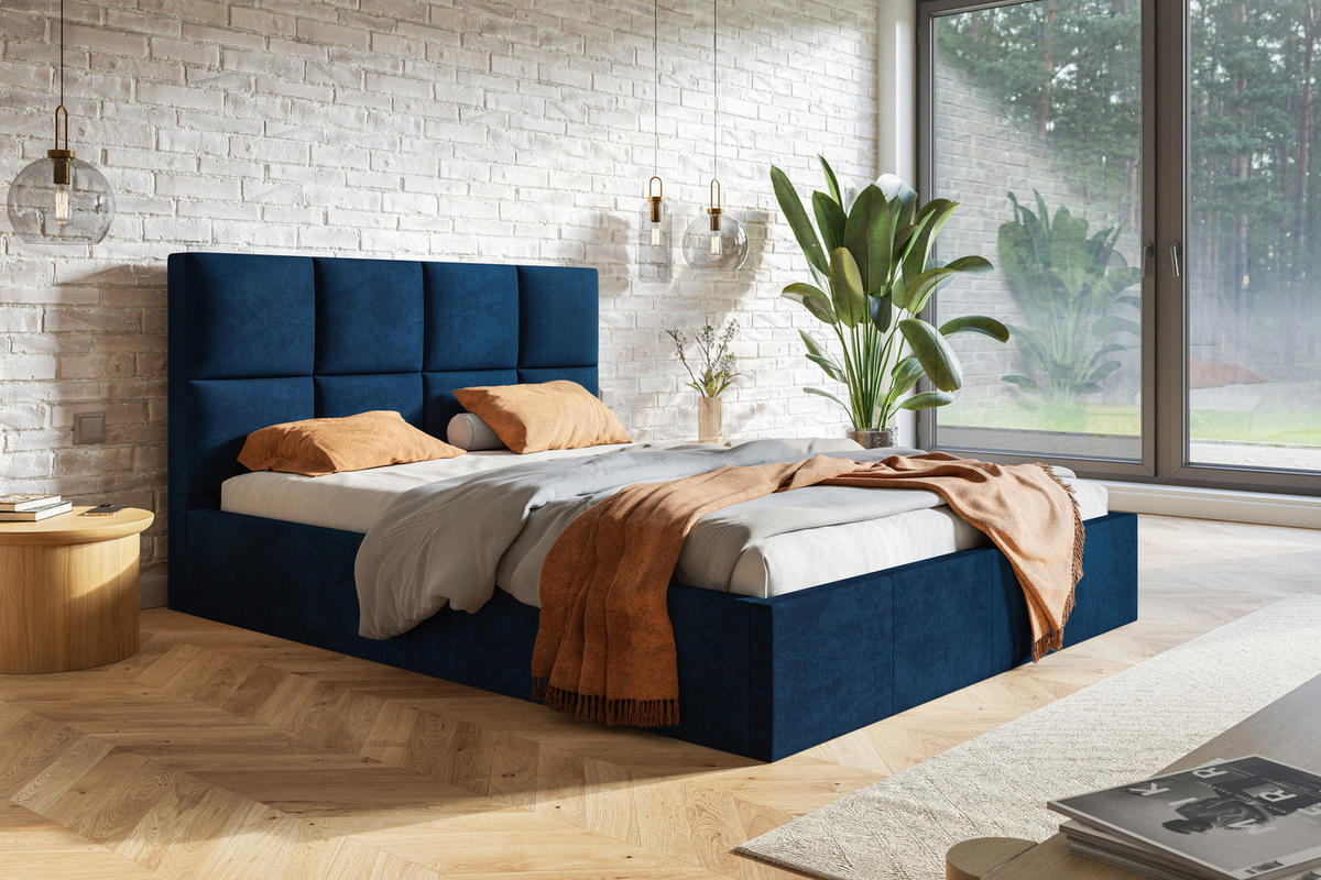 DOPPELBETT 160x200 mit Lattenrost Fado, Bettkasten, Samtstoff, Blau - Blau, Holz/Textil (160/200cm) - Emporius