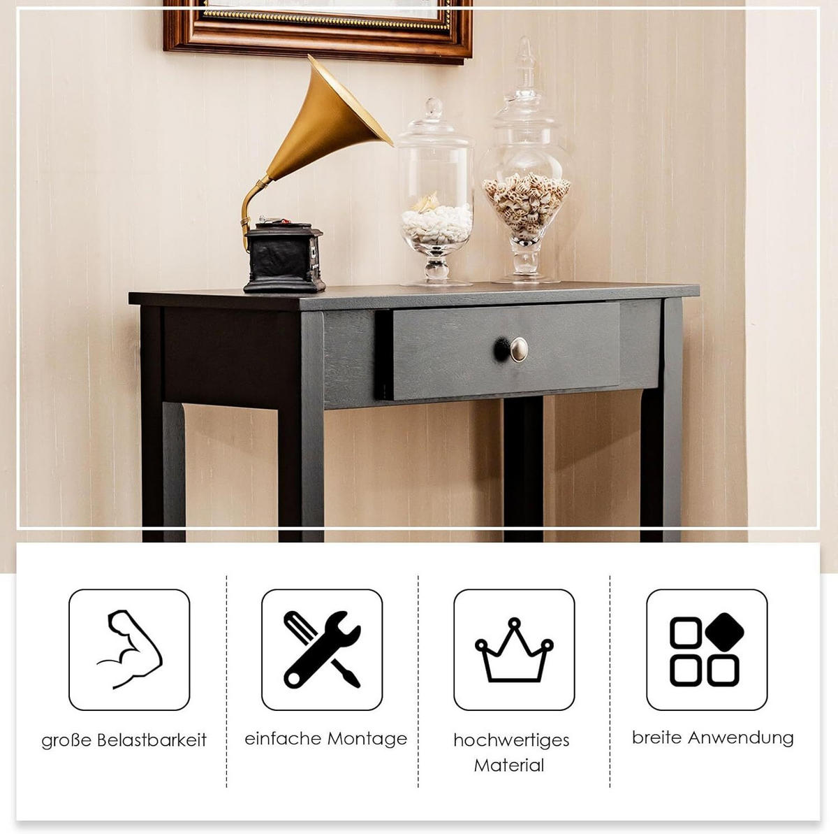 KONSOLENTISCH 71cm Schwarz - Schwarz, Holz (71/30/71cm) - COSTWAY