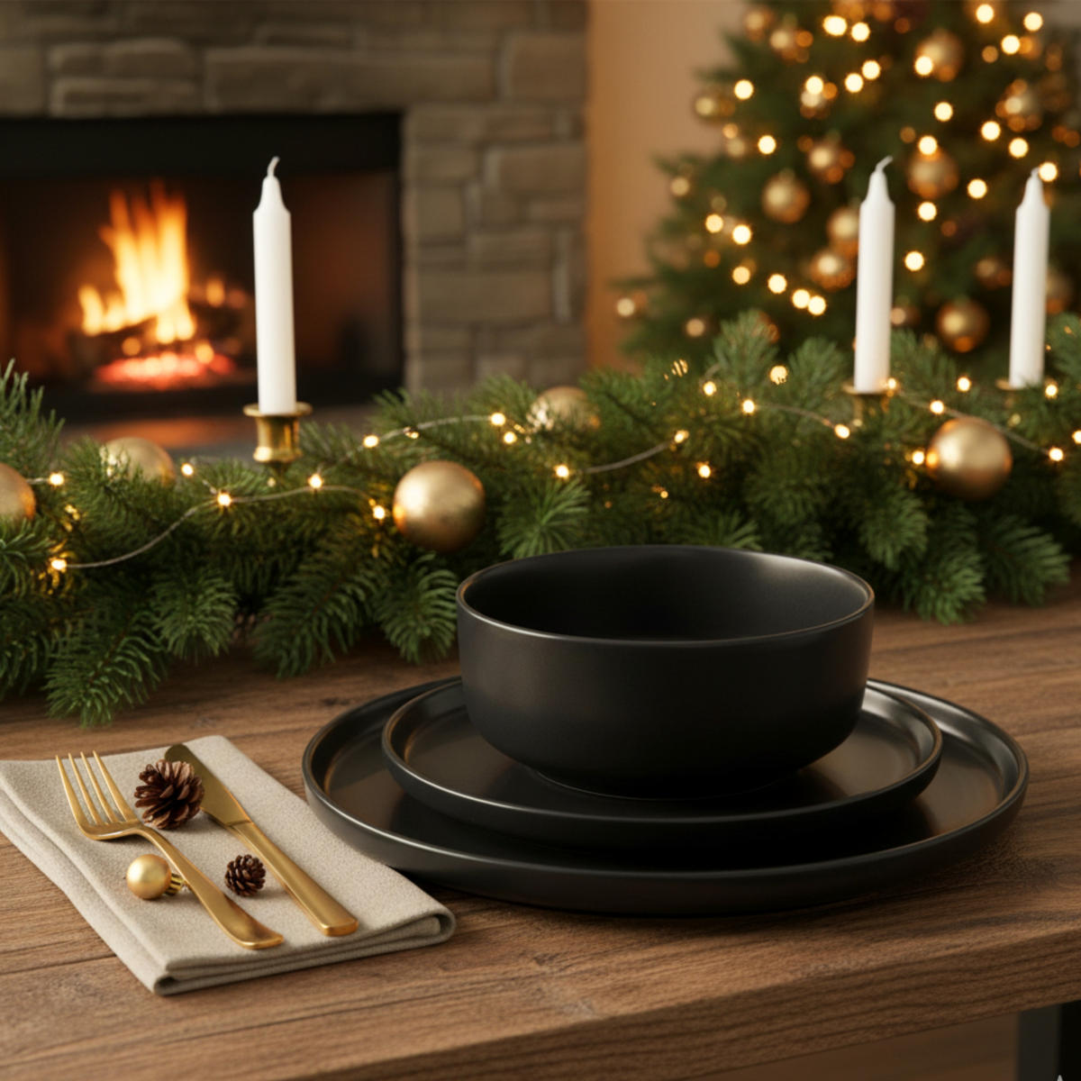 TAFELSERVICE MADEIRA - 24-teilig aus Steingut - Schwarz, Keramik (27/6/27cm) - Sänger