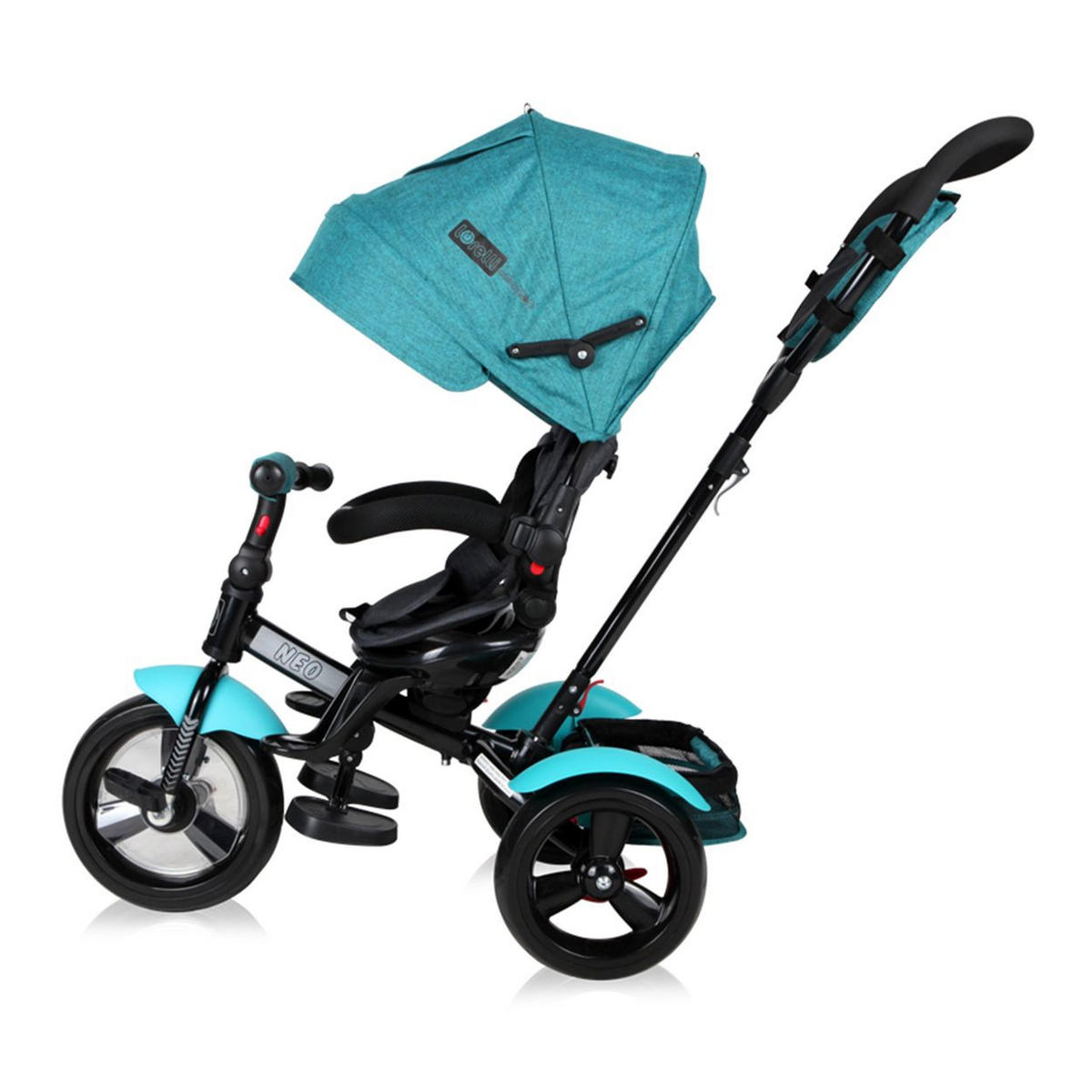 DREIRAD Neo 4 in 1 tuerkis EVA-Reifen, Schiebestange, Sitz drehbar, verstellbar - Türkis, Metall (120/55/104cm) - Lorelli