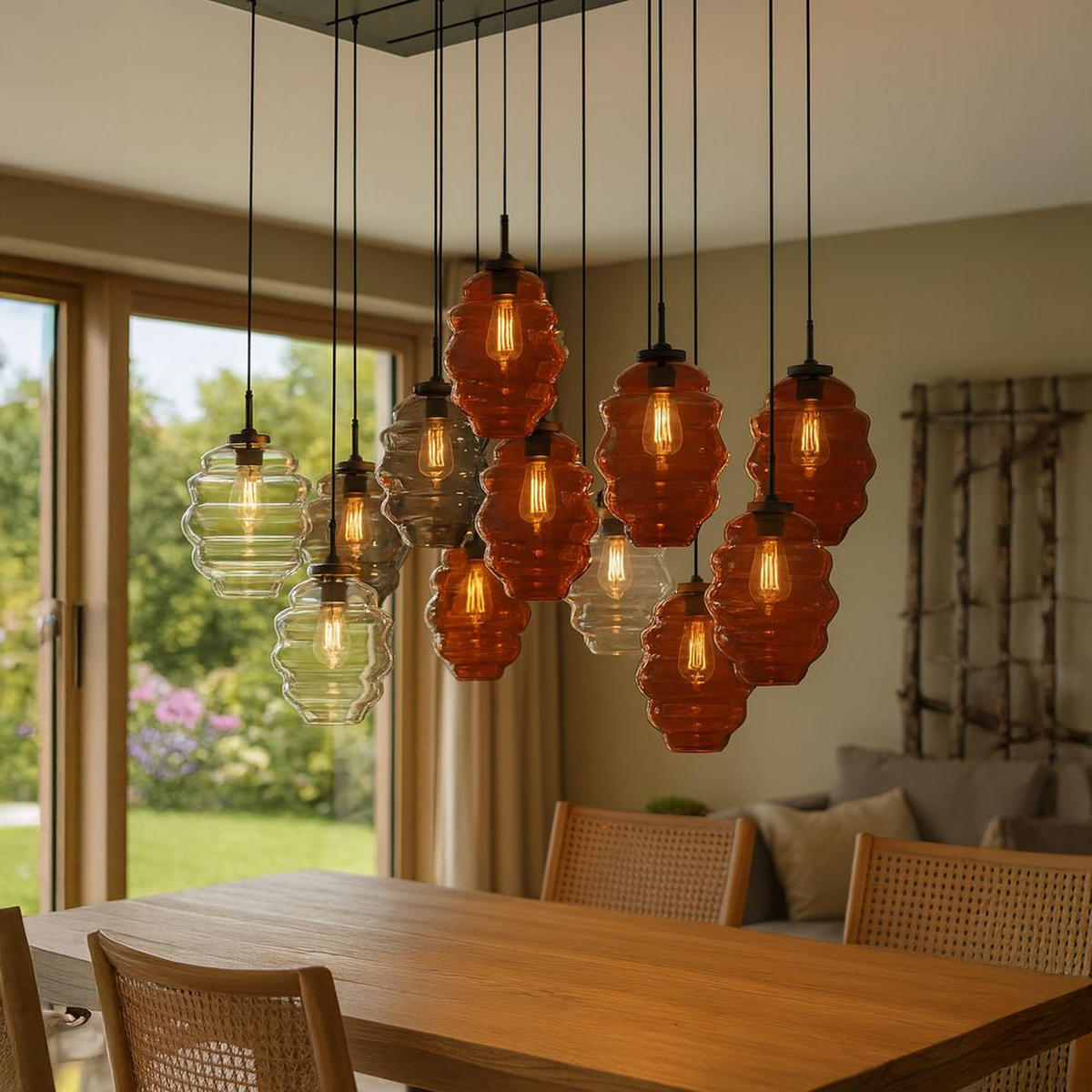 HÄNGELEUCHTE Echos 12-flammig Braun Ø 18cm - Schwarz/Braun, Glas (18/18/20cm) - s.luce