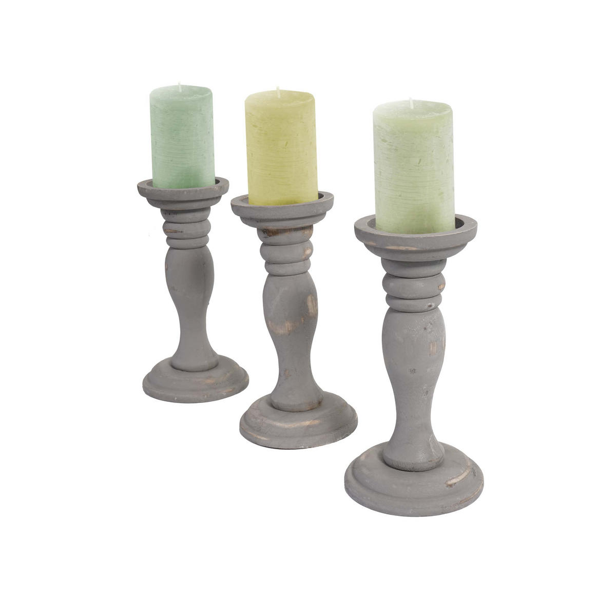 KERZENSTÄNDER 3ER-SET Grau - Grau, Holz (12/24/12cm) - MCW