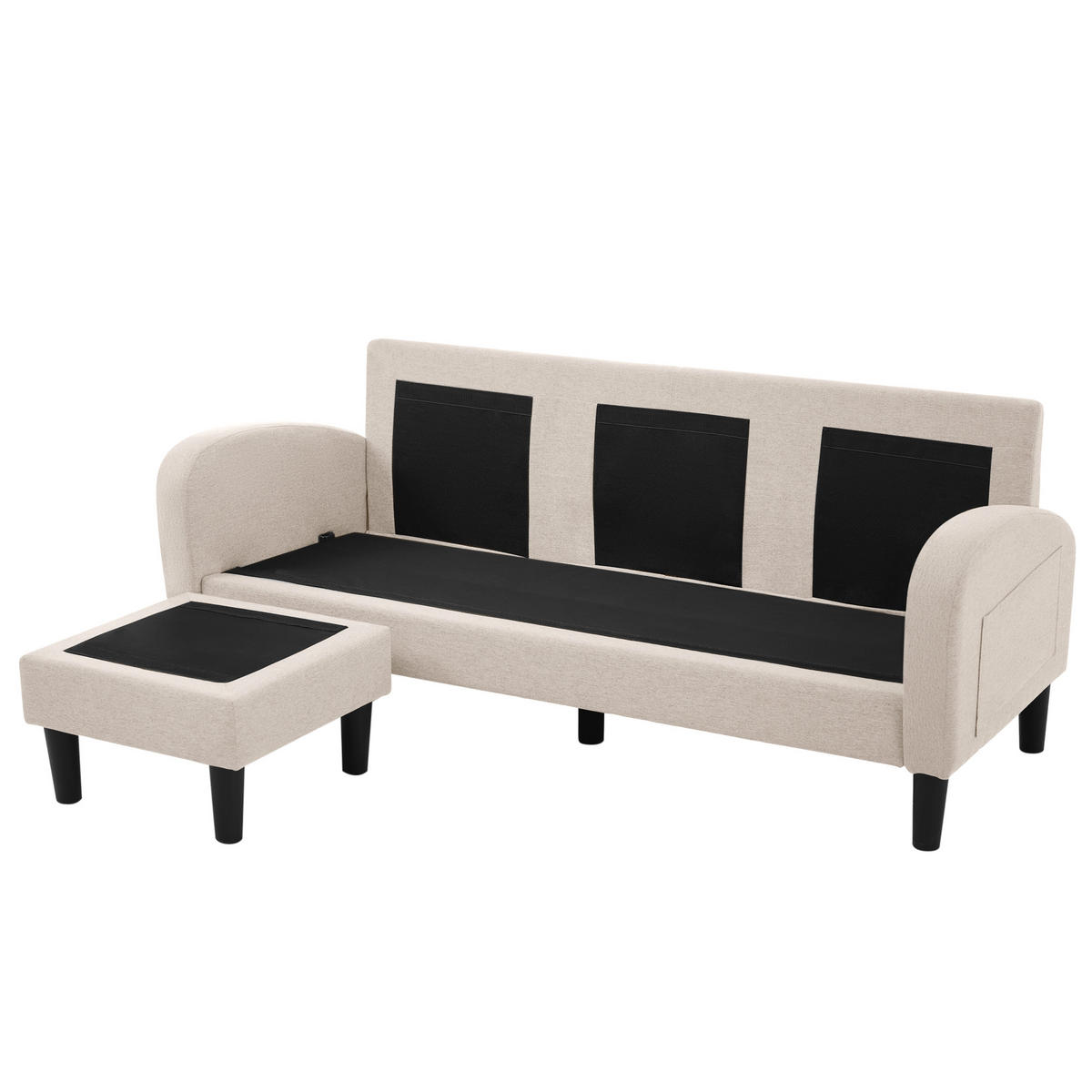 ECKSOFA 166x118x77cm Baumwoll-Leinen Chaiselongue 3-Sitzer - Beige, Holz (107.95/52.07cm) - FLIEKS