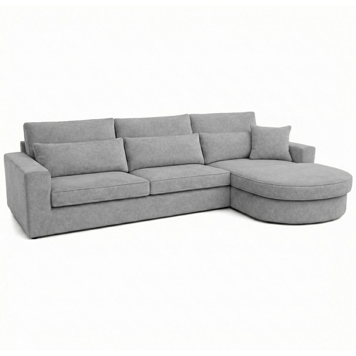 ECKSOFA Pablo ohne Schlaffunktion, mit abgerundeter Ottomane, rechts, Hellgrau, Velourstoff - Grau, Textil (319/196cm) - Beautysofa