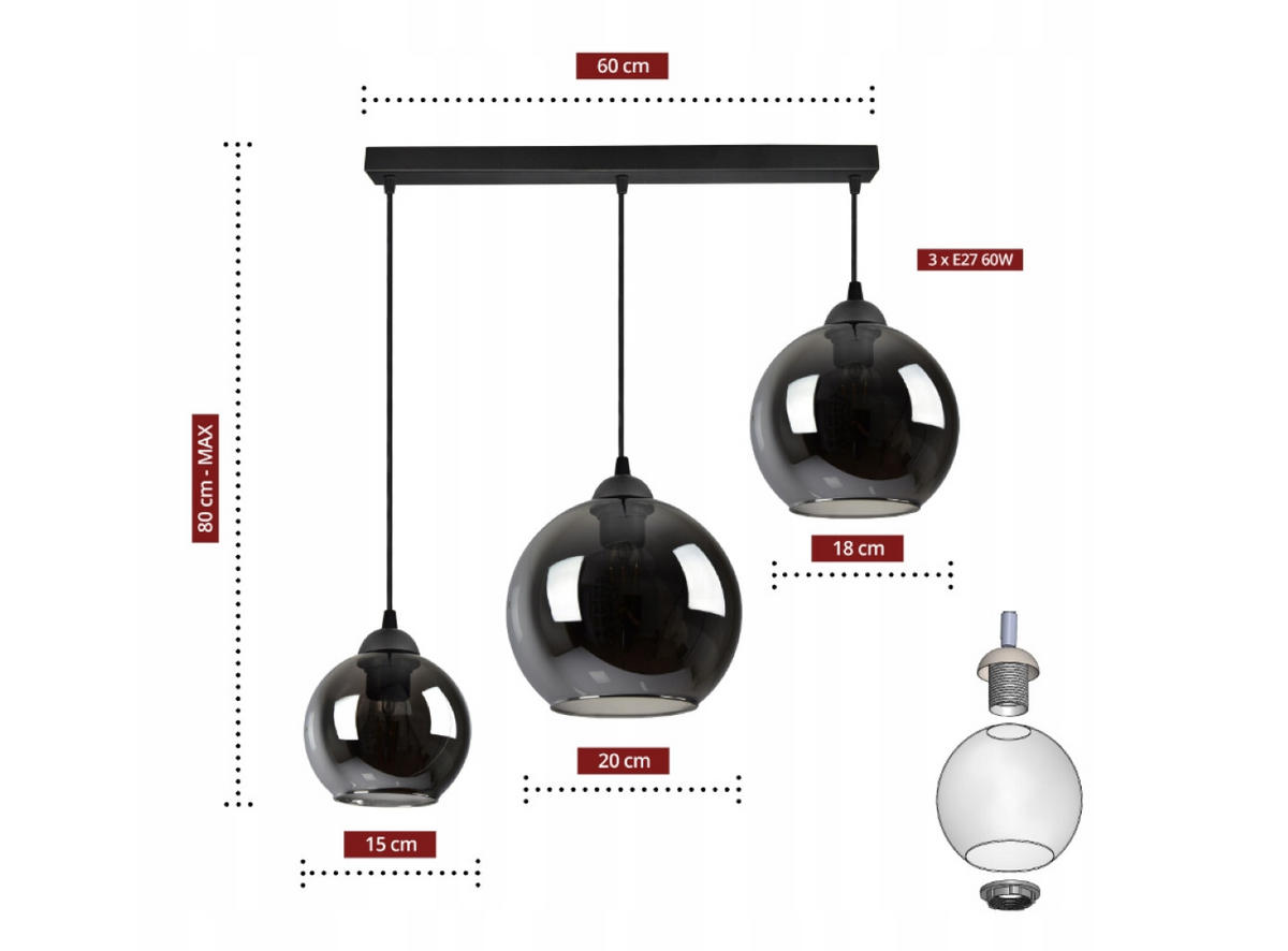PENDELLEUCHTE HAGEN - Transparent/Anthrazit, Glas/Metall (20/70/80cm) - kiki design