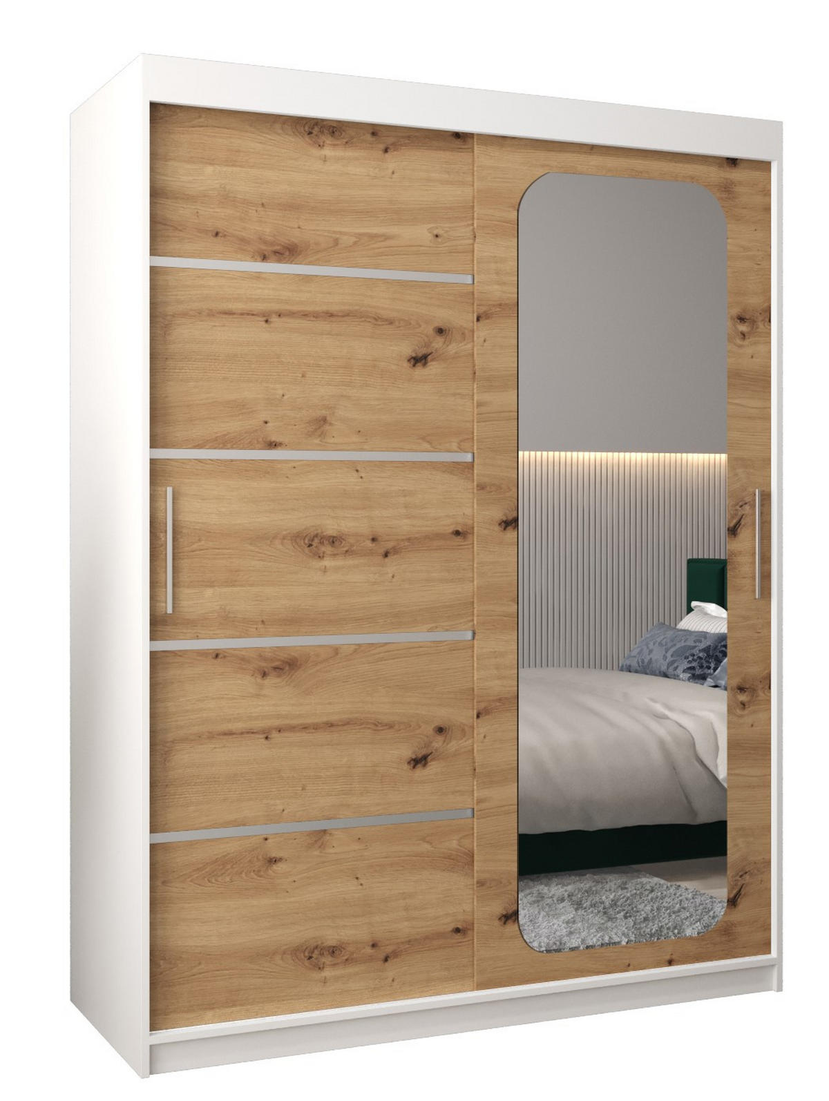 SCHWEBETÜRENSCHRANK 200/150/62 2-türig - Silberfarben/Eiche Artisan, Holz/Kunststoff (150/200/62cm) - Abiks Möbel