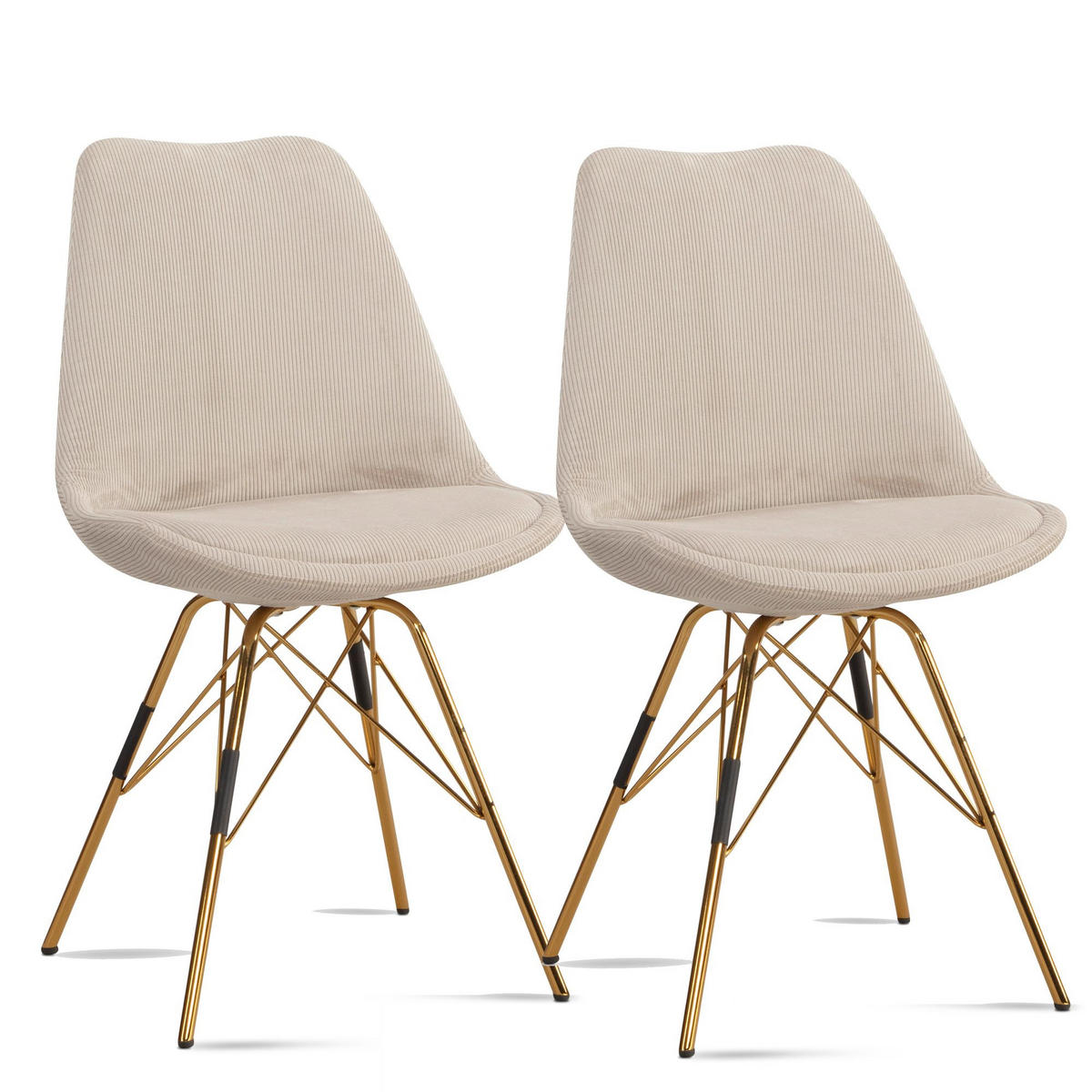 ESSZIMMERSTUHL 2er Set Cordstoff mit Metallgestell Schalenform Skandinavisch gepolstert, Beige 48x58x85 cm - Beige/Goldfarben, Textil/Metall (48/85/58cm) - KADIMA DESIGN