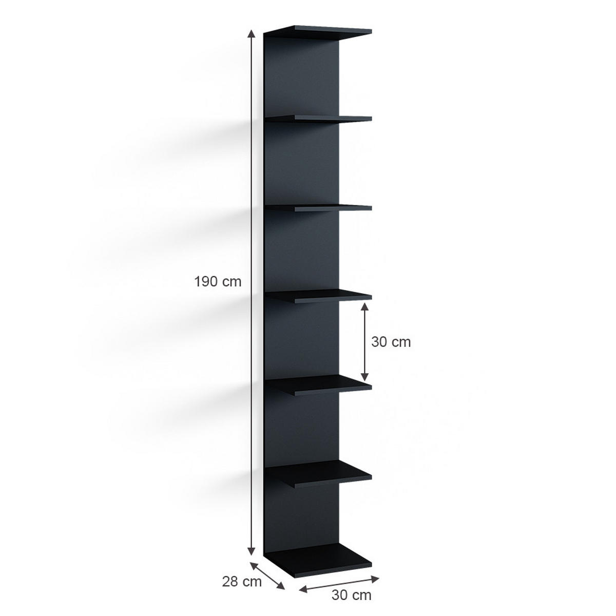 WANDREGAL Paolo Schwarz 30 x 190 cm 2er Set - Schwarz, Holzwerkstoff (30/190/28cm) - Vicco