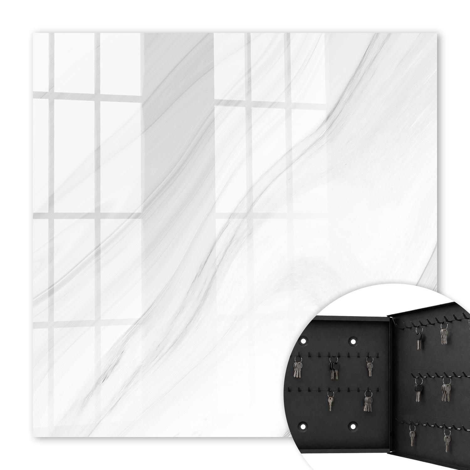 SCHLÜSSELBOX Schwarz 30x30 cm- Türöffnung nach rechts - Wellen der Eleganz - Weiß, Metall (30/30/5cm) - TULUP