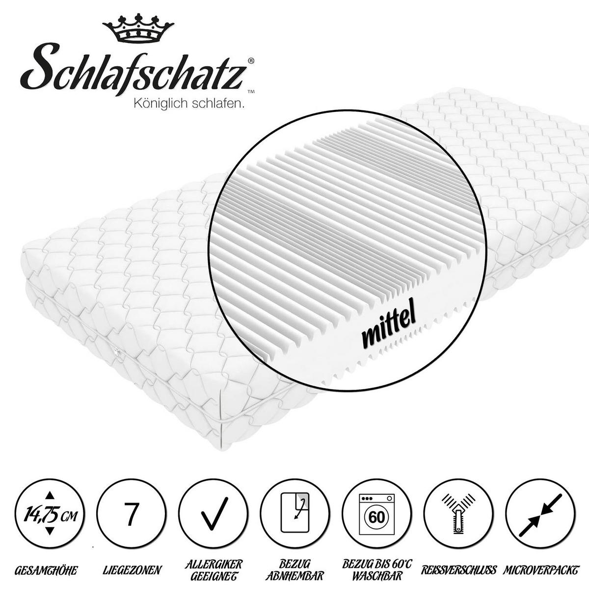 KOMFORTSCHAUMMATRATZE Wellness Stella 90x200 cm mittel Höhe ca. 14,75 cm - Weiß, Textil (90/200cm) - Schlafschatz