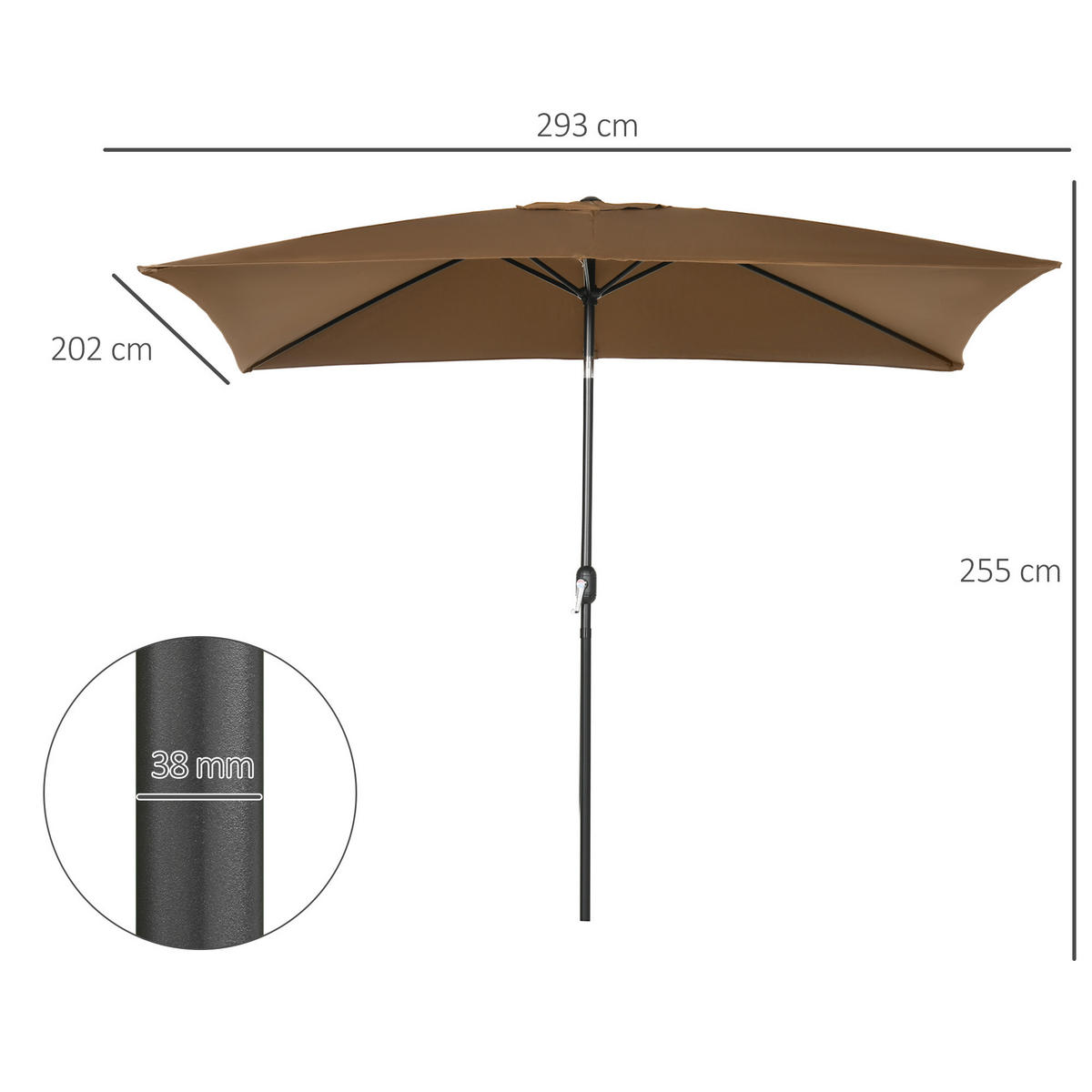 SONNENSCHIRM DE-11477 rechteckig, neigbar, mit Kurbel Braun - Braun, Metall (198/294cm) - ComfortXL