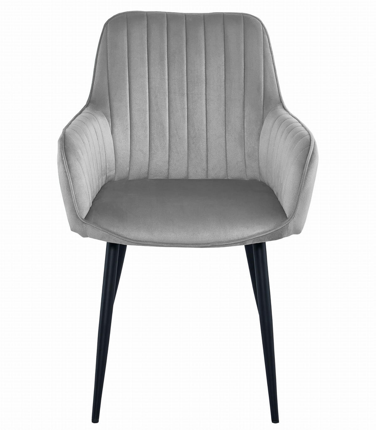 STUHL OSILO 2-er Set, Silbergrau, Schwarz, Schwarze metallische Beine - Hellgrau, Textil/Metall (55/84/46cm) - Komodee