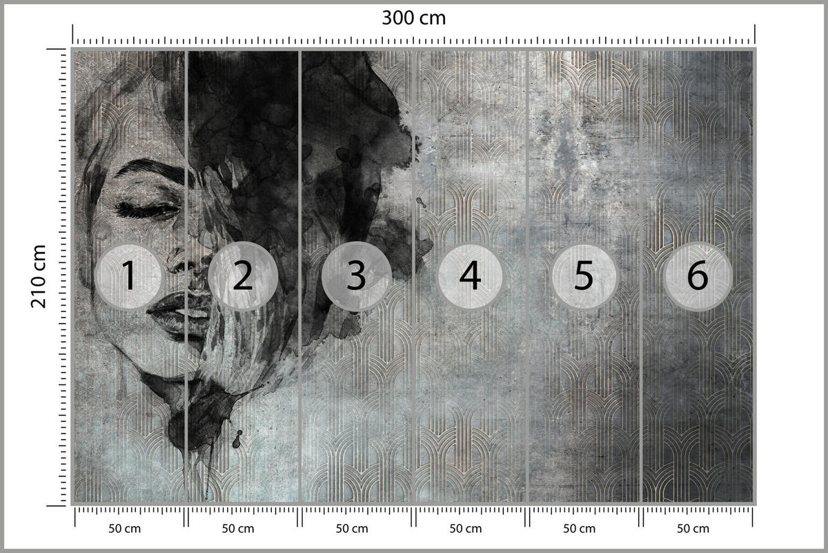 FOTOTAPETE für Wohnzimmer Abstrakte Frau Porträt Beton Ornament 300x210 - Grau, Papier (300/210cm) - Muralo
