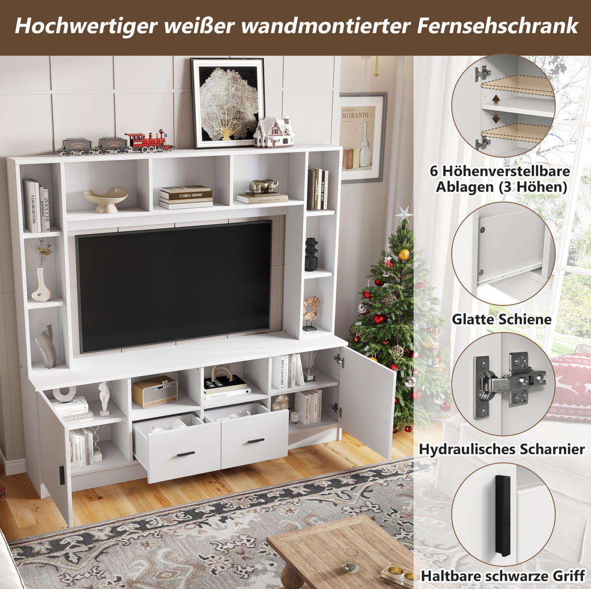 TV-WOHNWAND mit Stauraum 180 x 35 x 170 cm Weiß 5-tlg. - Weiß, Holzwerkstoff (35/170/180cm) - Beauniv