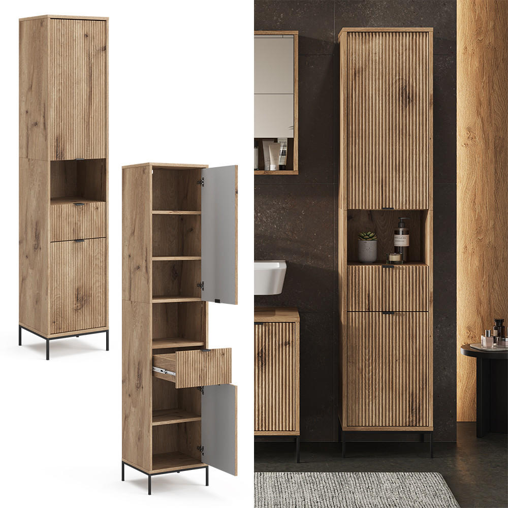 BADSCHRANK Eliza Viking Oak 40 x 190 cm mit Tür und Schublade - Eiche Wotan, Holzwerkstoff (40/190/35cm) - Vicco