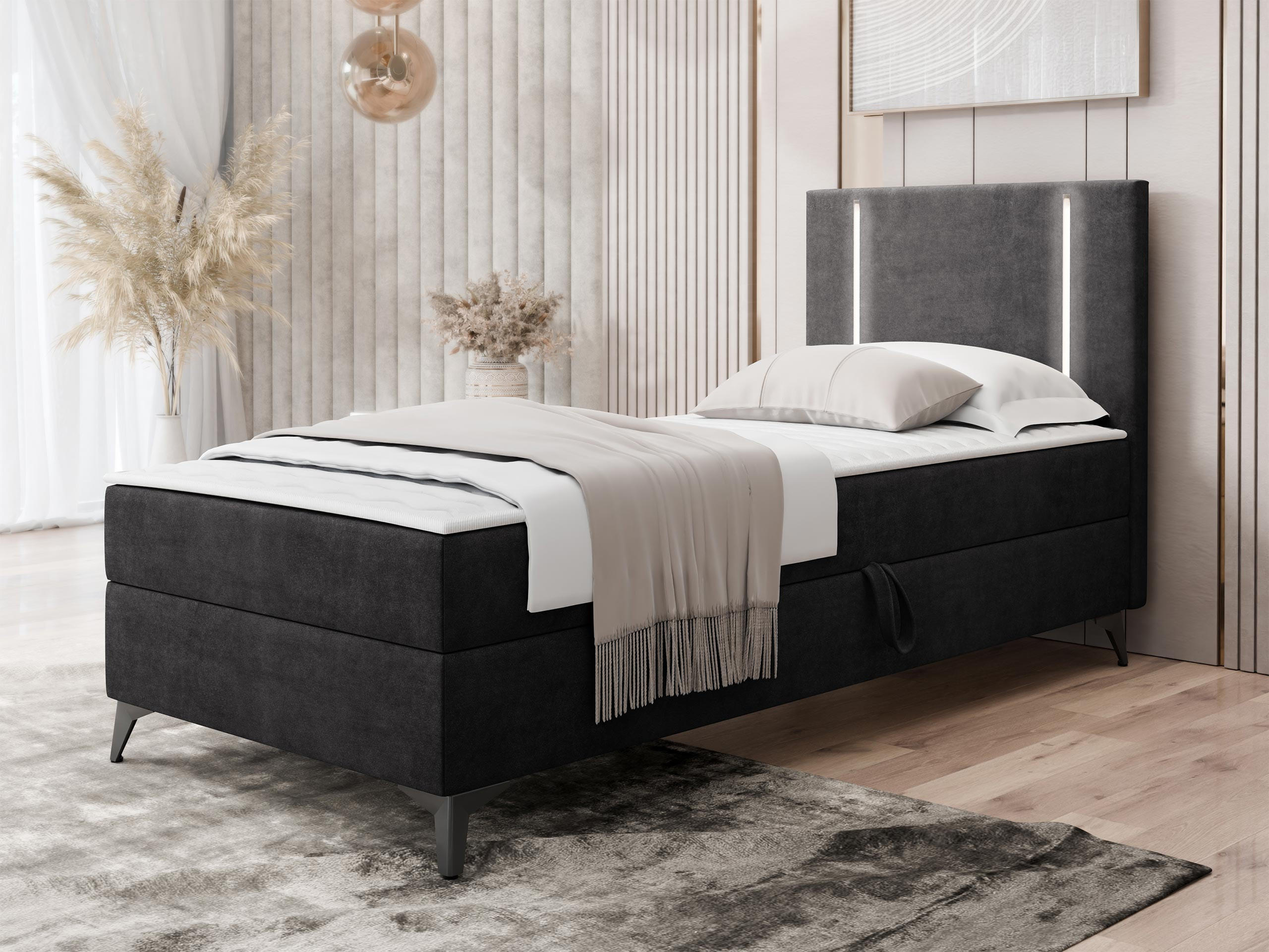 BOXBETT Ono 1, Setite: Rechts - Schwarz, Holz/Textil (90/200cm) - MIRJAN24