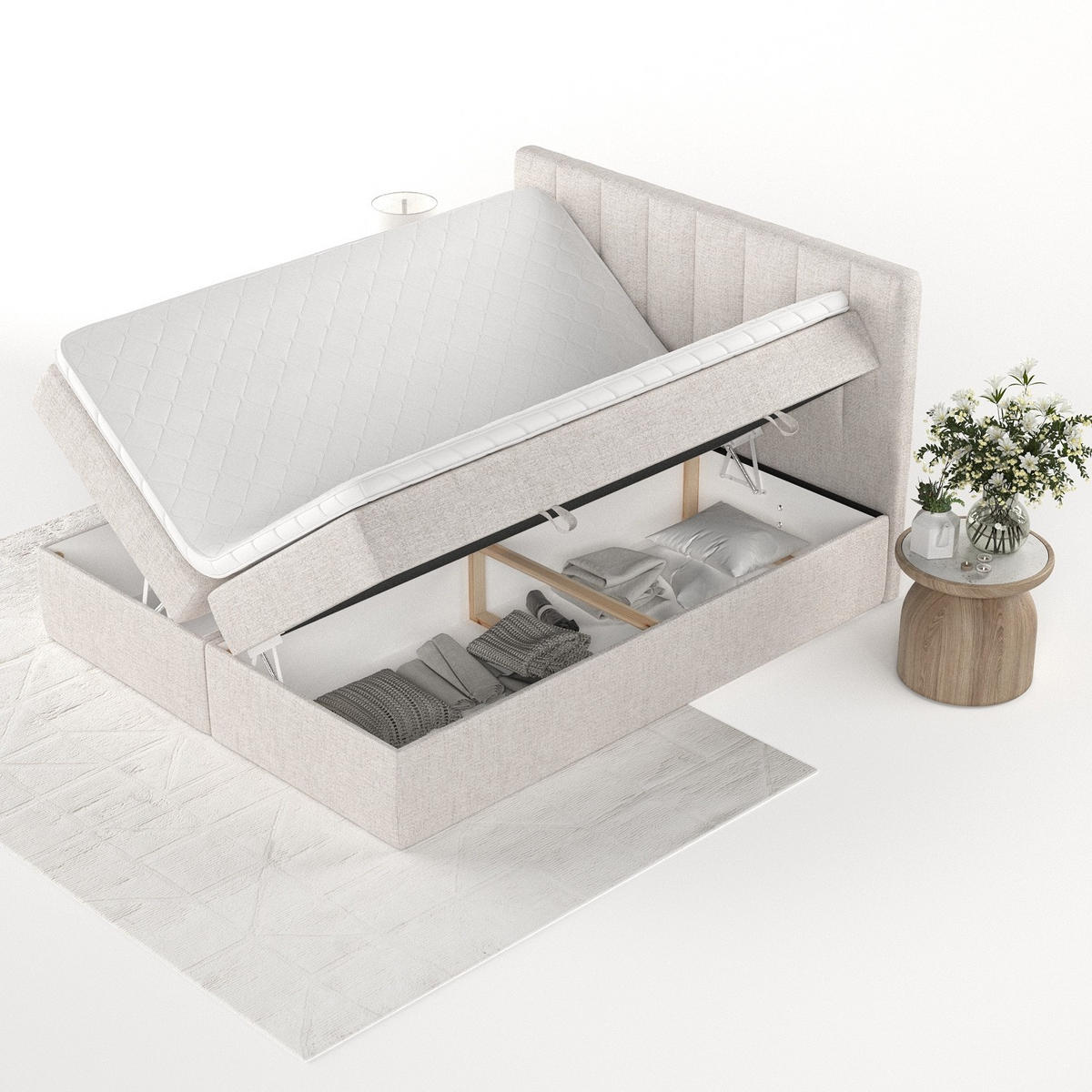 BOXBETT Bari 140/200 cm Hellbeige im Neve Stoff - Sandfarben, Holz/Holzwerkstoff (140/200cm) - AltaBeds