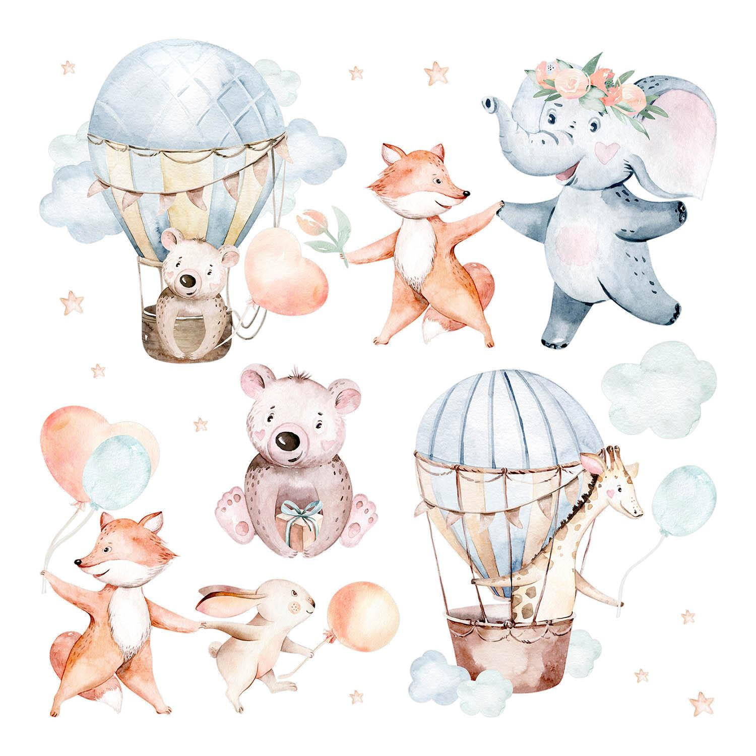 WANDAUFKLEBER 100x175cm - Pastellfarbene Tiere - Multicolor, Kunststoff (100/175/0.1cm) - Wallfluent