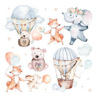 WANDAUFKLEBER 100x175cm - Pastellfarbene Tiere - Multicolor, Kunststoff (100/175/0.1cm) - Wallfluent